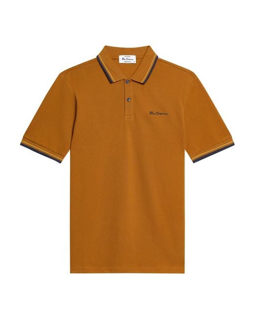 Ben Sherman Blue Short Sleeve Signature Pique Polo In Cinnamon for men