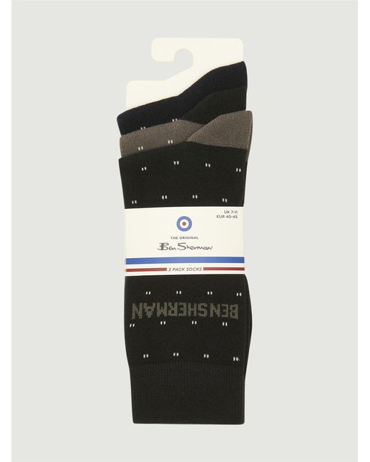 Ben Sherman Black 3 Pack Spot Socks In Assorted for men