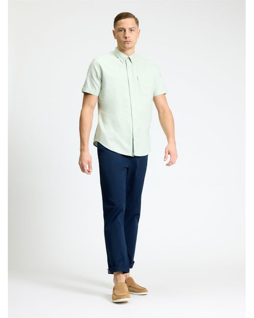 Ben Sherman White Short Sleeve Signature Oxford Shirt In Pistachio for men