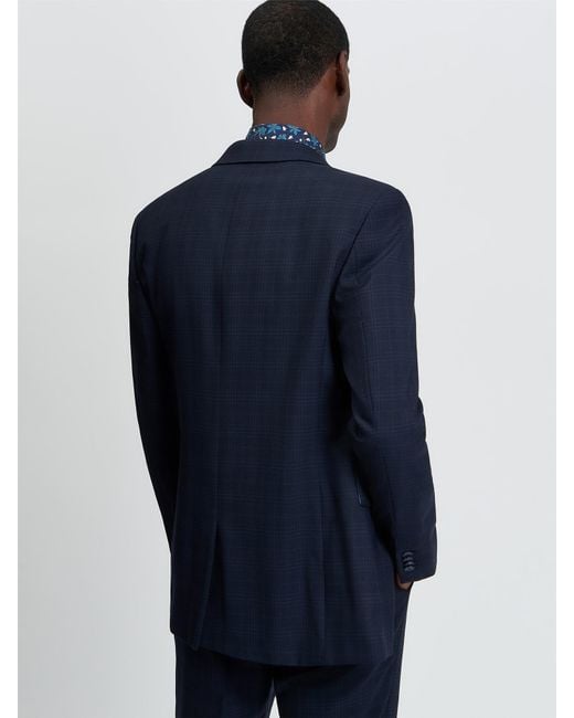 Ben Sherman Blue Tonal Check Jacket In Navy for men