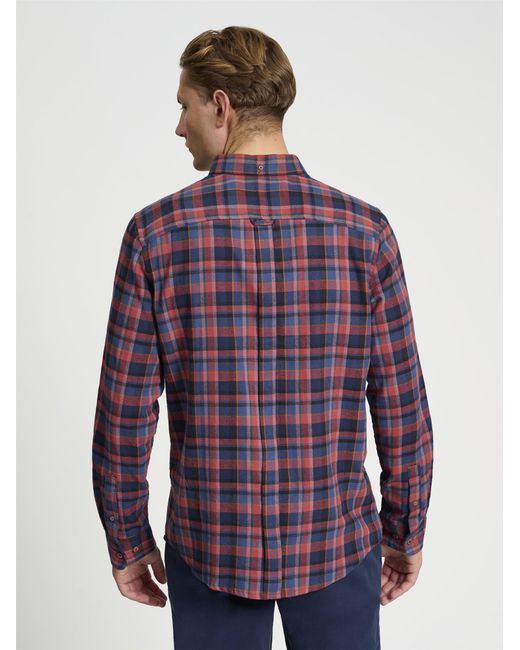 Ben Sherman Blue Long Sleeve Brushed Plaid Check In Mauve for men