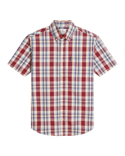 Ben Sherman Red Short Sleeve Classic Check Shirt In Bordeaux for men