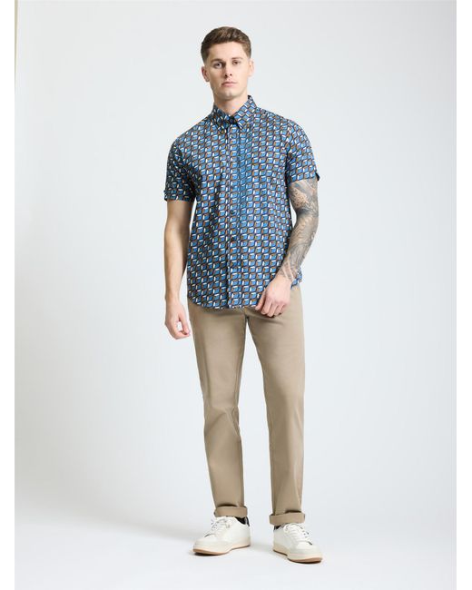 Ben Sherman Blue Short Sleeve Retro Geo Print Shirt In Royal for men