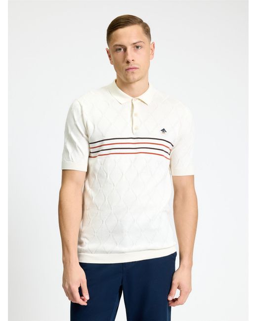 Ben Sherman Blue Short Sleeve Texture Sport Knitted Polo In Ivory for men