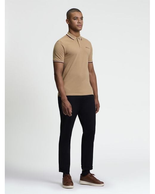 Ben Sherman Natural Short Sleeve Signature Pique Polo In Biscuit for men