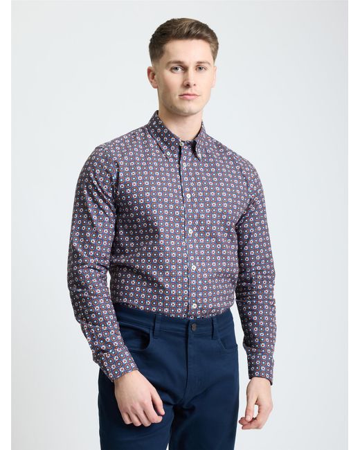 Ben Sherman Blue Long Sleeve Block Foulard Print Shirt In Fog for men