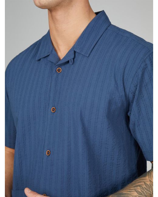 Ben Sherman Blue Short Sleeve Plain Seersucker Shirt for men