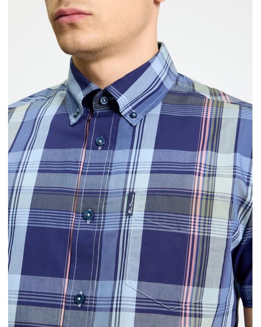Ben Sherman Blue Short Sleeve Block Check Shirt In Twilight Denim for men