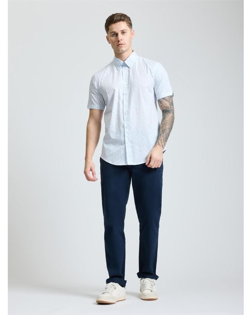 Ben Sherman Blue Short Sleeve Geo Tile Print Shirt In White for men