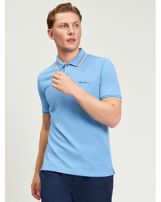 Ben Sherman Short Sleeve Signature Pique Polo In Lake Blue for men