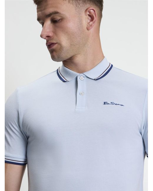 Ben Sherman Short Sleeve Signature Pique Polo In Blue Shadow for men