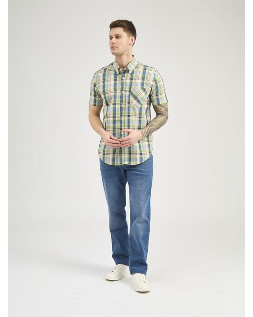 Ben Sherman Blue Gingham Overcheck Shirt In Grass Green for men