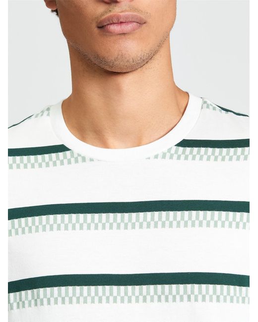 Ben Sherman Short Sleeve Jacquard Stripe Tshirt In Snow White for men