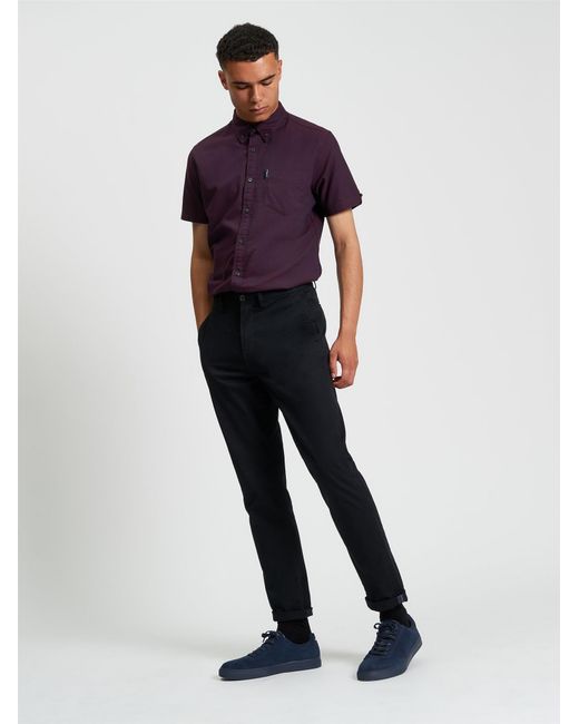 Ben Sherman Purple Short Sleeve Signature Oxford Shirt In Dark Wine for men