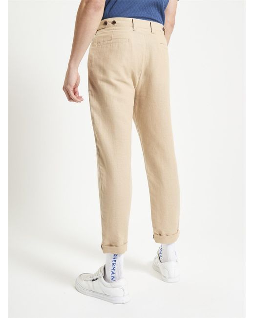 Ben Sherman Natural Linen Cotton Trousers In Stone for men