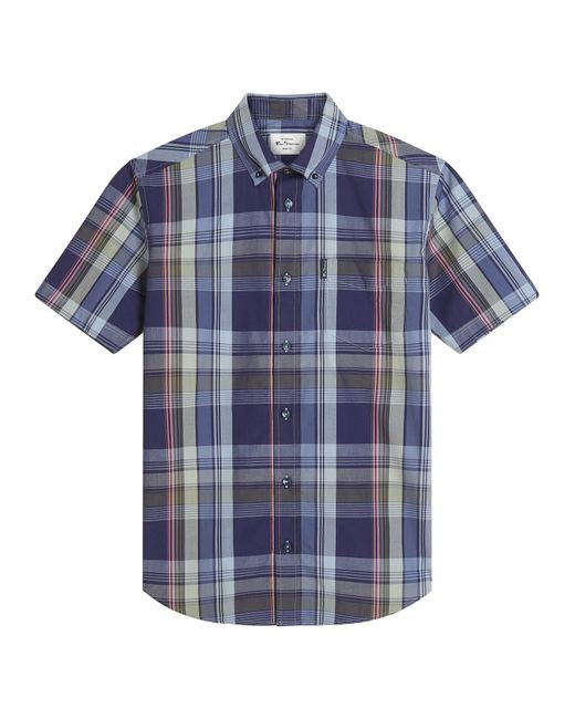 Ben Sherman Blue Short Sleeve Block Check Shirt In Twilight Denim for men
