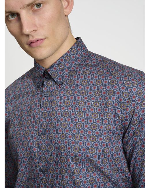 Ben Sherman Blue Long Sleeve Foulard Print In Dark Navy for men