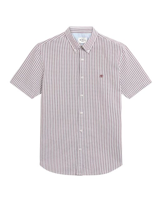 Ben Sherman White Short Sleeve Oxford Stripe Shirt In for men