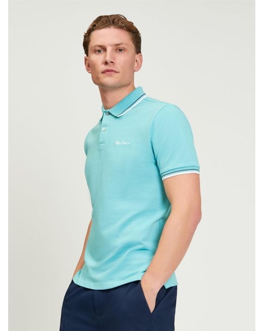 Ben Sherman Blue Short Sleeve Signature Pique Polo In Turquoise for men