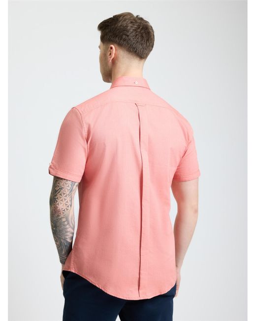 Ben Sherman Pink Short Sleeve Oxford Shirt In Cherry for men
