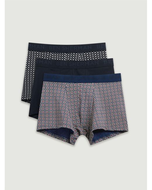 Ben Sherman Black 3 Pack Jacquard Logo Geo Print Trunks In Assorted for men