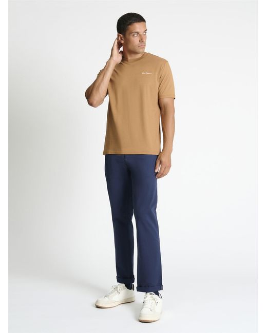 Ben Sherman Blue Chest Embroidery Tee In Camel for men