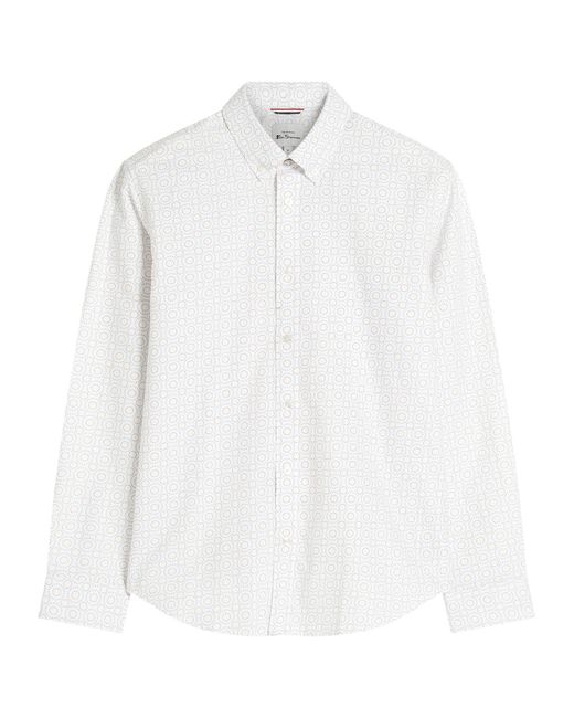 Ben Sherman Long Sleeve Stipple Spot Print Shirt In Snow White for men