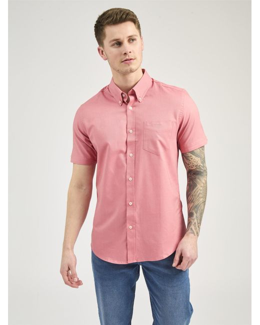 Ben Sherman Red Short Sleeve Oxford Shirt In Raspberry for men