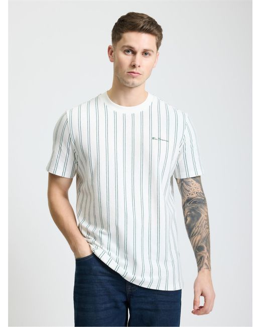 Ben Sherman Vertical Stripe Tee In Snow White for men