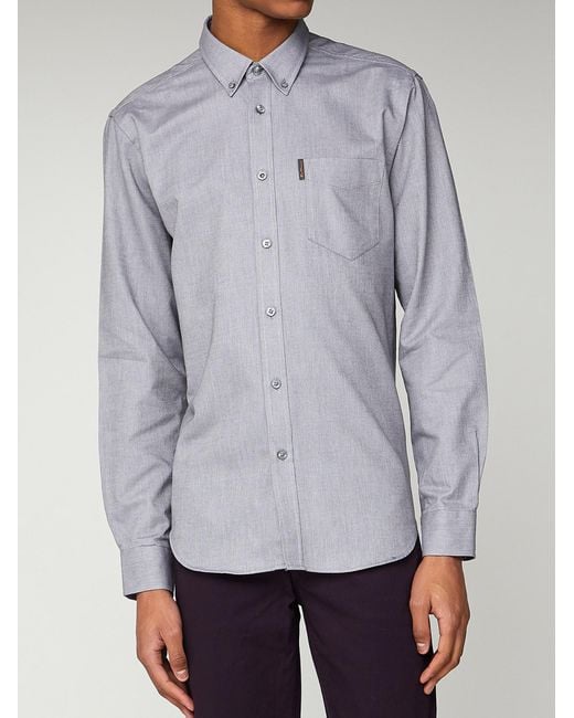 Ben Sherman Gray Long Sleeve Oxford Shirt In Grey for men