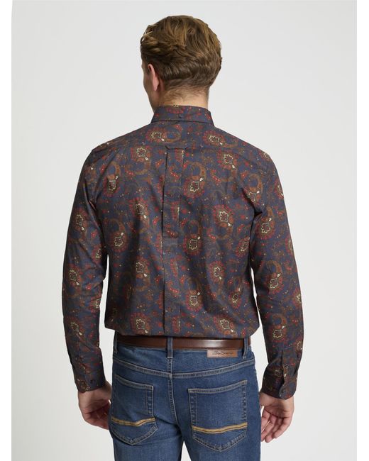 Ben Sherman Blue Long Sleeve Paisley Print In Mood Indigo for men