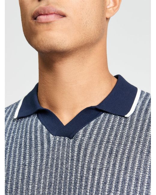 Ben Sherman Blue Short Sleeve Bi Coloured Textured Knitted Polo In Dark Navy for men