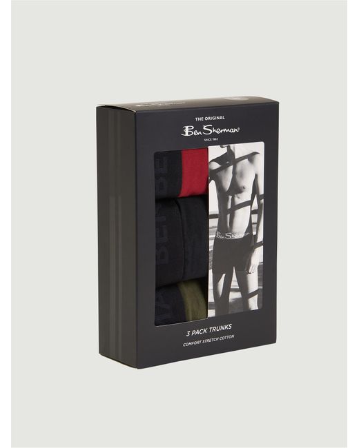 Ben Sherman Black 3 Pack Jacquard Logo Trunks In Assorted for men
