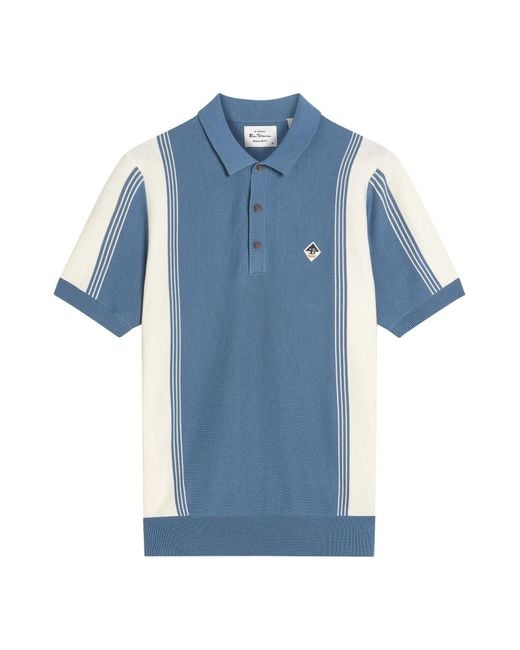 Ben Sherman Blue Short Sleeve Colour Block Sport Knitted Polo In for men