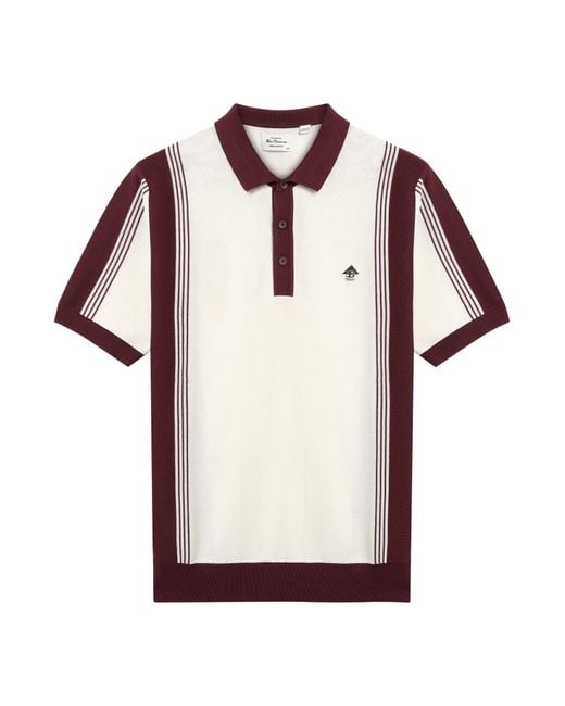 Ben Sherman White Short Sleeve Colour Block Sport Knitted Polo In Ivory for men