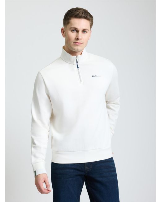 Ben Sherman White Signature Half Zip Funnel In Ivory for men