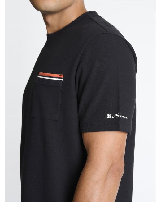 Ben Sherman Blue Pique Pocket Tee In Black for men