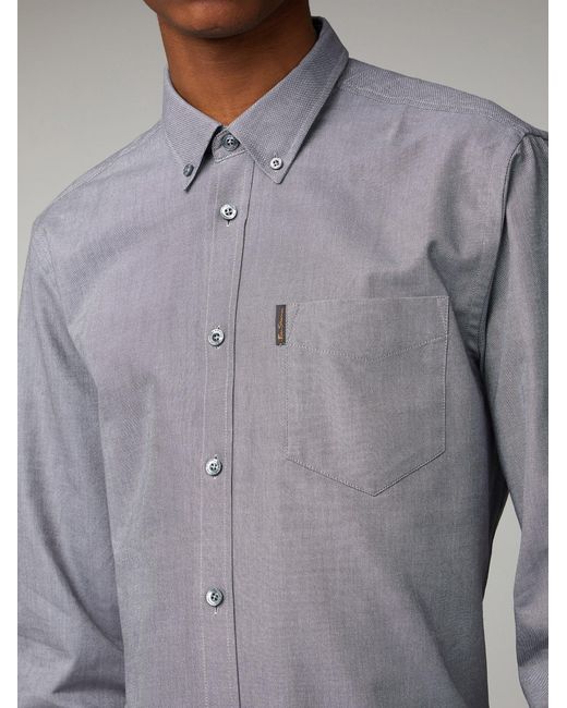 Ben Sherman Gray Long Sleeve Oxford Shirt In Grey for men