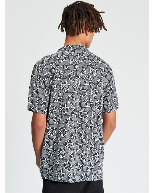 Ben Sherman Blue Short Sleeve Linear Floral Print Shirt In Black for men