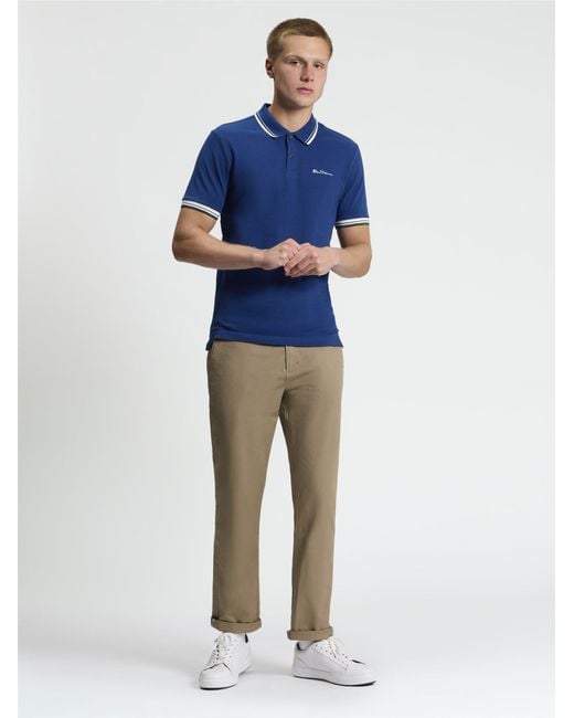 Ben Sherman Short Sleeve Signature Pique Polo In Blueberry for men