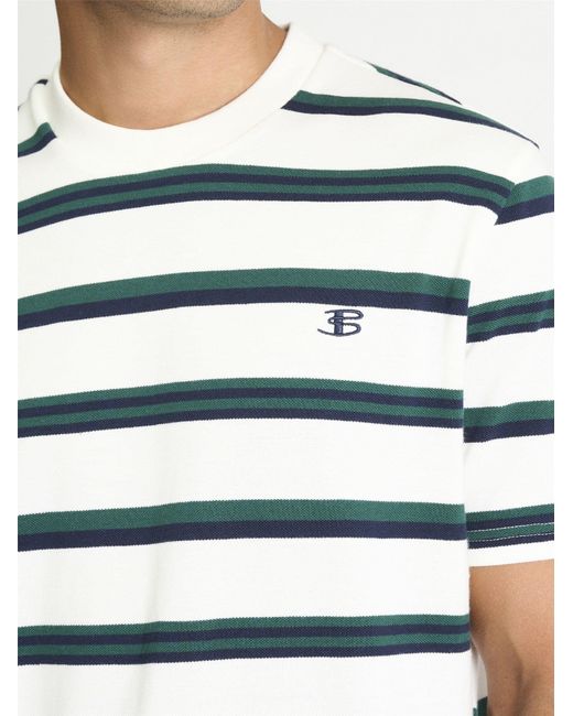 Ben Sherman Blue Textured Stripe Tee In Snow White for men