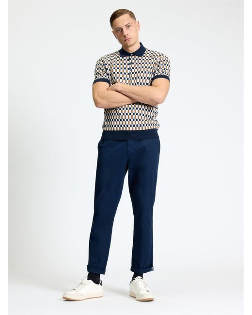 Ben Sherman Blue Short Sleeve All Over Jacquard Knitted Polo In Dark Navy for men