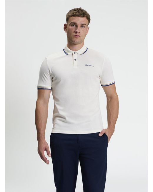 Ben Sherman White Short Sleeve Signature Pique Polo In Beige for men