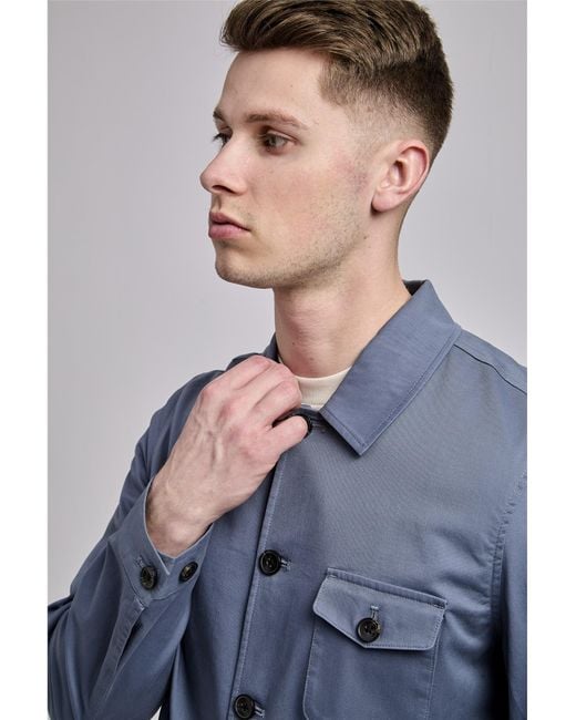 Ben Sherman Summer Twill Chore Jacket In Dusky Blue for men