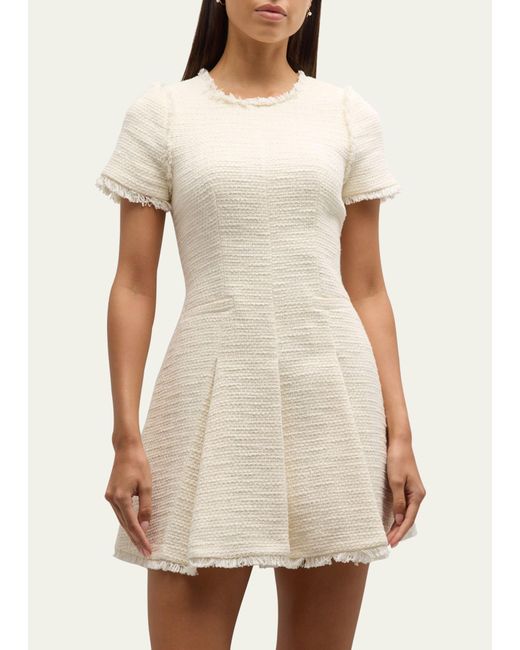 Cinq À Sept Natural Nova Cotton Boucle Pleated Mini Dress