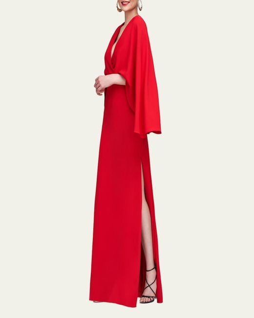 Halston Olaya Side Slit Crepe Cape Gown in Red Lyst