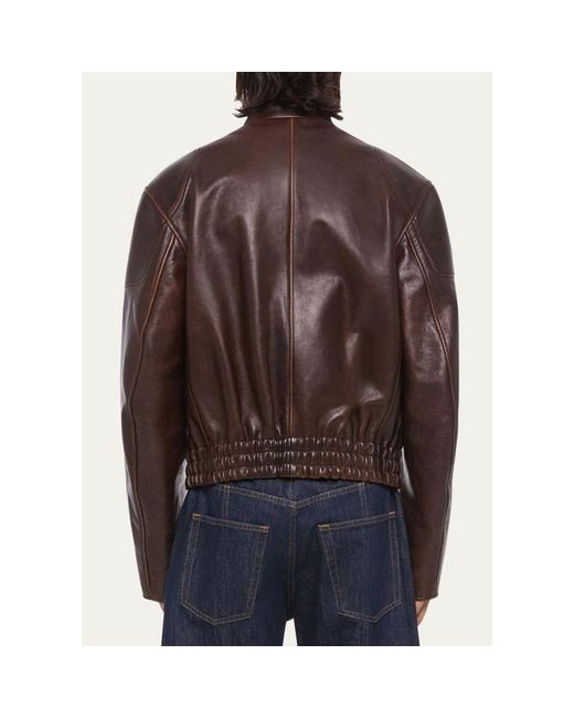Helmut Lang Brown Leather Concealed-Zip Moto Jacket for men