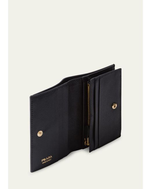Prada Black Calf Leather Compact Wallet
