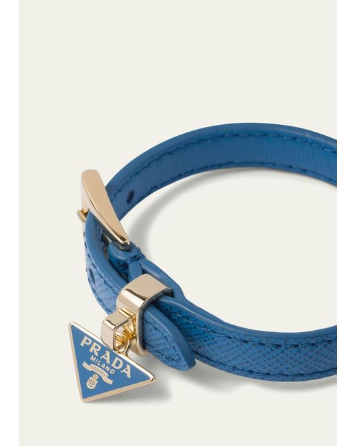 Prada Blue Triangle Leather Buckle Bracelet