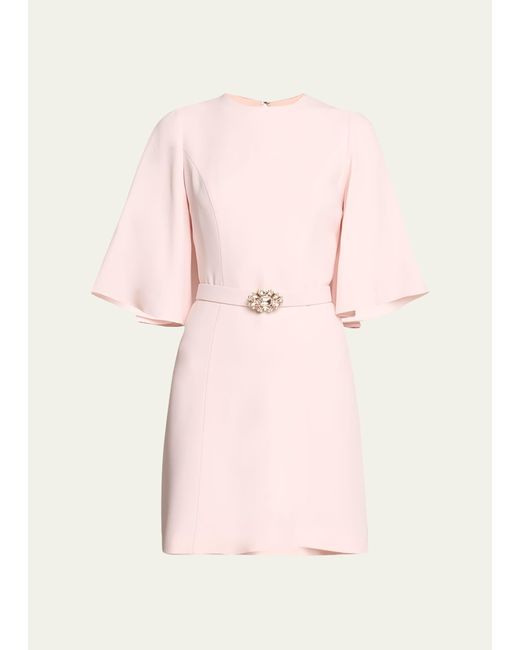 Andrew Gn Pink Wide-sleeve Crystal Belted Mini Dress